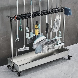 不锈钢移动拖把架落地式阳台挂扫把墩布置物架子商用清洁工具收纳