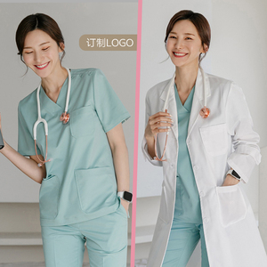 韩国洗手衣女夏季薄款护士服短袖男口腔医生刷手服手术室美容工服