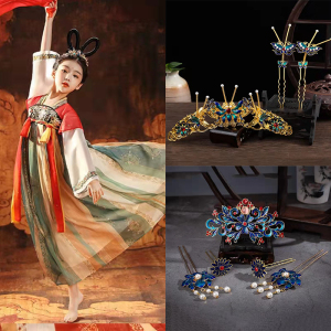 儿童敦煌飞天汉服发饰女童头饰发夹唐宫古装配饰插梳边夹发簪流苏