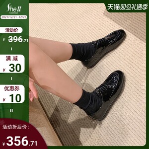 【sheii苏茵茵】超软平底黑色小皮鞋女真皮英伦风系带乐福鞋女鞋
