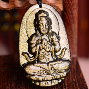 天然黑金曜石大日如来菩萨吊坠本命年属羊猴本命佛守护神男女士款