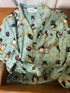 薄荷绿小企鹅pingu印花短袖睡衣女夏季新款大码家居服套装可外穿