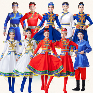 蒙古族舞蹈演出服大摆裙女装成人蒙族少数民族男装广场舞表演服饰