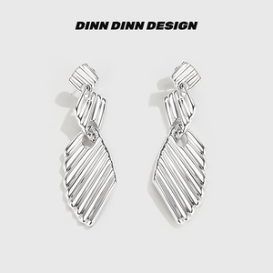 DINN DINN DESIGN简系列拼接长款设计女生耳环小众高级感白金色
