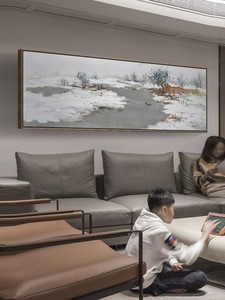 手绘油画轻奢抽象客厅沙发背景装饰风景挂画长条横版床头画壁画