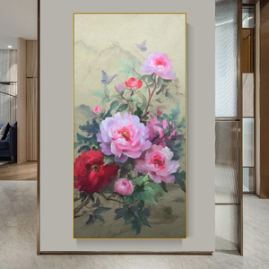 花开富贵牡丹新中式装饰画简约花卉走廊玄关竖版挂画周沐沐077598