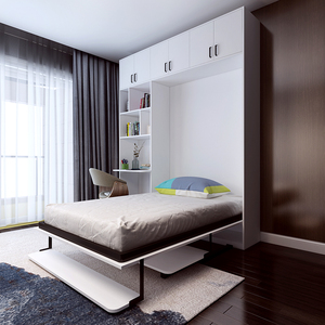 隐形床折叠床现代简约风书柜一体床多功能隐藏床小户型正翻壁柜床