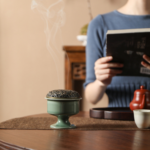 越窑青瓷静心香炉檀香熏香家用客厅室内沉香盘香禅意野外茶道摆件