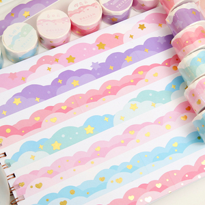 少女心梦幻云朵胶带花边手帐贴纸波浪造景和纸素材异形边框胶带背景