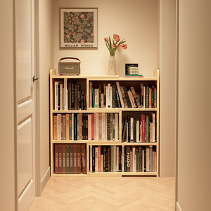 实木伸缩书架置物架落地多层柜子简易矮柜客厅收纳架走廊靠墙书柜