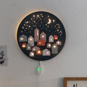 阿楹 玄关卧室星空圆形墙面装饰ins高级感客厅壁挂件咖啡店木板画