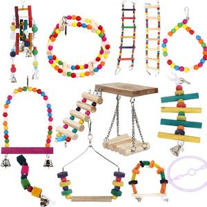 鹦鹉鸟玩具用品彩色木珠爬梯云梯啃咬玩具秋千木站杆站台鸟笼配件