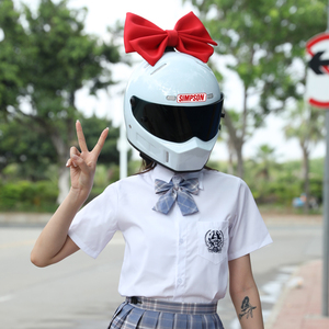 来梦学姐爆音少女头盔摩托车哈雷机车超轻玻璃钢纤维男女全盔白色