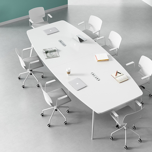 会议桌长桌简约现代小型办公桌椭圆接待会议室桌椅组合白色洽谈桌