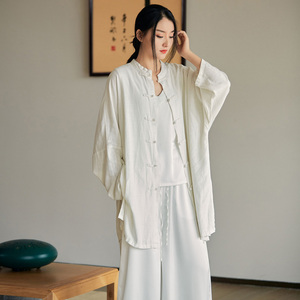 素衣禅服女春夏外套禅意中国风唐居士茶道服亚麻飘逸国潮元素女装