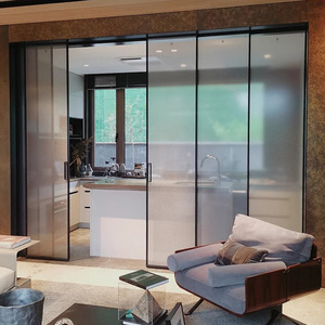 推拉门折叠隐形门极窄边框无轨道长虹玻璃移门隔断厨房吊轨可电动