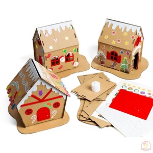 幼儿园儿童新年手工diy圣诞节纸盒小屋 创意粘贴冬天雪屋纸板房子