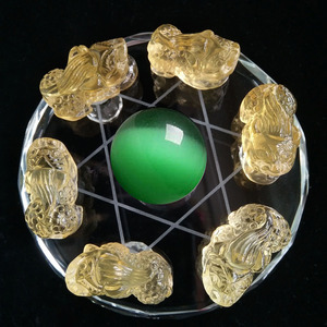 正品天然黄水晶七星阵貔貅七星乾罡镇七曜聚财乾坤仪貔貅饰品摆件