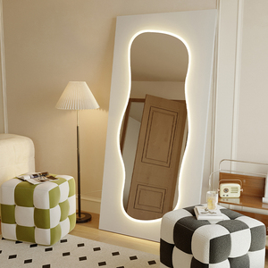 异形网红不规则波浪落地全身镜家用服装店卧室创意带灯光穿衣镜子