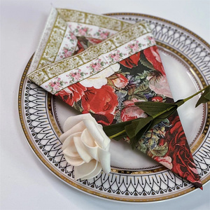 一次性中式红色婚礼印花餐巾纸 彩色纸巾 蝶骨巴特复古玫瑰花方巾