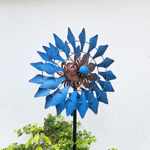 户外双面大风车铁艺360度旋转太阳能庭院幼儿园欧式花园装饰摆件