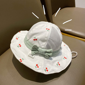 宝宝帽子夏季薄款透气渔夫帽抽绳可大帽檐婴幼儿童网眼夏天遮阳帽
