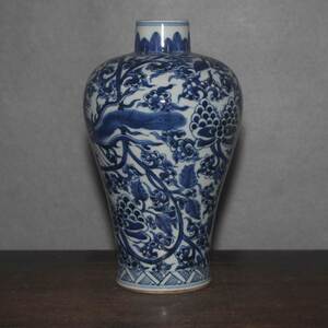 手绘古玩居清釉梅瓶手工景德镇胎满工收藏家直口青花穿枝凤凰下彩