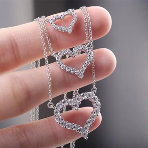 t家爱心项链镂空满钻心形桃心镶钻925纯银镀金18k吊坠锁骨链女