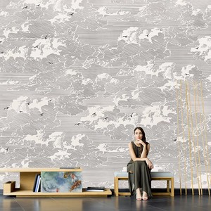 新中式电视背景墙祥云壁纸客厅茶室壁画中国风餐厅墙纸禅意墙布