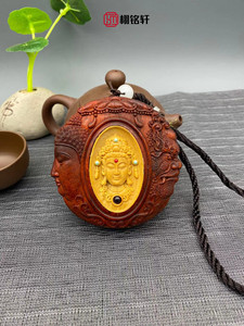 紫檀木搭配黄杨木挂牌木雕一念之间创意投影家居车内挂件工艺品