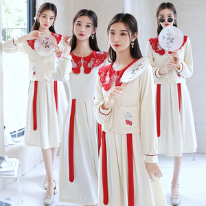 汉服伴娘服2021秋冬新款中式伴娘团小个子闺蜜中国风小众姐妹礼服