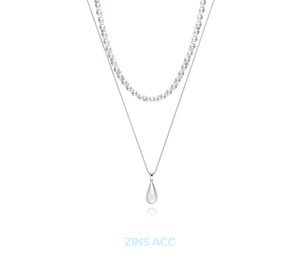 Zinsacc 「海边花园系列」水滴珍珠双层叠戴项链吊坠个性百搭毛衣