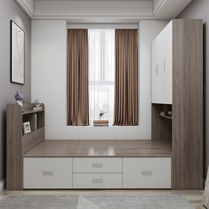 小户型榻榻米床衣柜一体组合储物多功能儿童床头衣柜子1.2m单人床