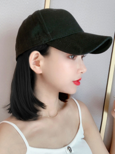 假发帽子新款2022网红一体时尚女秋冬鸭舌帽短直发锁骨发短发自然