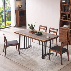 北欧挪亚家具科技石餐桌现代简约胡桃木轻奢日式小户型餐桌椅组合