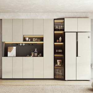 轻奢冰箱柜酒柜餐边柜一体靠墙高柜定制嵌入式客厅现代简约储物柜