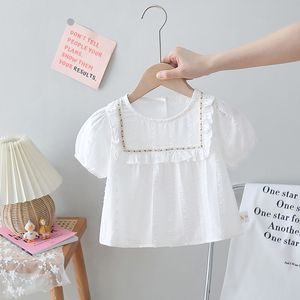 女童学院风短袖衬衫夏装婴儿纯棉衣服女宝宝上衣儿童木耳边娃娃衫