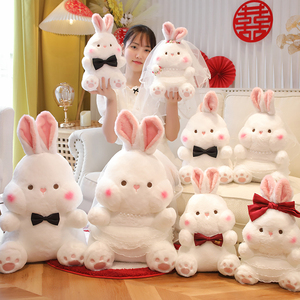 婚纱兔新婚礼物娃娃一对新人抱枕公仔婚房摆件床上兔子毛绒玩具