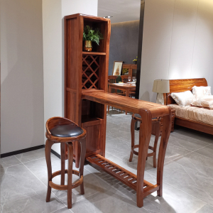 实木吧台桌家用乌金木吧桌椅组合新中式酒吧桌玄关隔断酒柜置物架