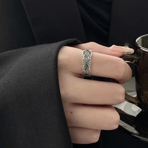 镀925银香奶奶菱格彩贝戒指女轻奢小众设计精致高级冷淡风