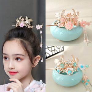 儿童汉服发冠古风流苏步摇公主皇冠发簪女童古装发簪超仙演出头饰