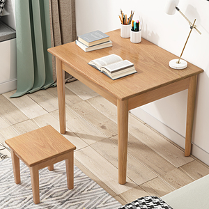 家用卧室简约现代多功能写字桌实木橡木板凳桌子一体办公组合套装