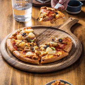 实木质砧板托盘披萨牛排盘烘焙圆形案板带手柄斑马木面包板切菜板