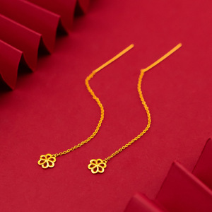 老凤祥黄金999耳线女小清新花朵时尚潮流24k金大方耳钉新娘饰品