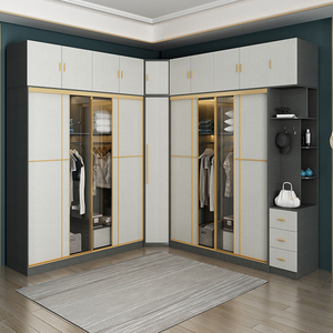 北欧轻奢推拉门衣柜转角90度家用卧室l型拐弯收纳滑 移门储物衣橱