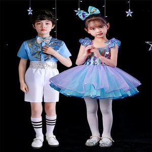 。六一儿童表演服装蓬蓬裙女童亮片演出服公主纱裙幼儿园男童舞蹈