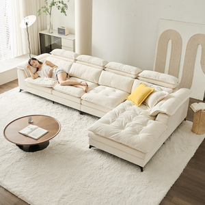 北欧免洗科技布沙发 羽绒宽坐深可调靠枕超软贵妃L型客厅实木沙发