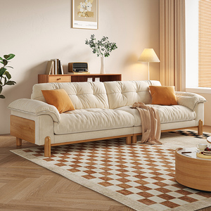 新中式原木风沙发北欧简约小户型客厅白蜡木直排猫抓布可拆洗沙发
