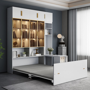 隐形床书桌一体家用款小户型书房柜子双人1米5可收缩活动的折叠床