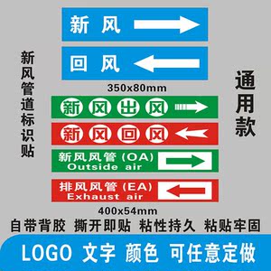 中央空调新风管道管路标识贴纸出风回风检修口排风送风不干胶标签
